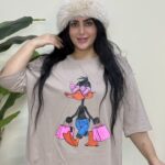 تیشرت باکسی اردک رنگ کرم کد11038