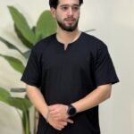 تیشرت یقه کوبایی مشکی پک3عددی کد20386